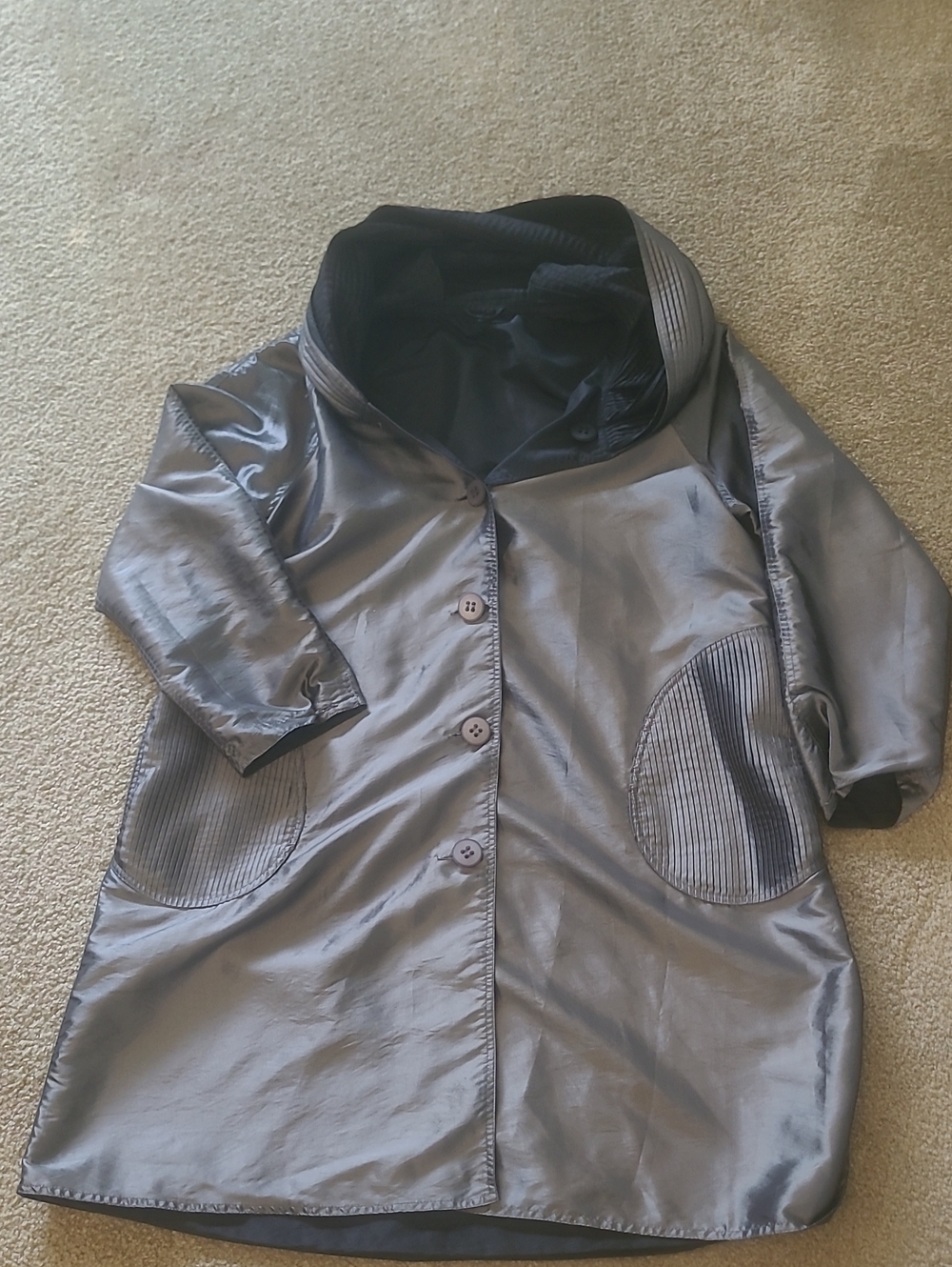 UBU Reversible Black And Gray Women's Hooded Rain Trench Style Fashion Jacket